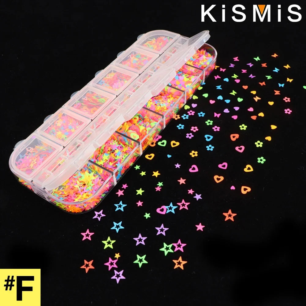 1 Box Fluorescence Butterfly Shape Nail Art Glitter Flakes 3D Colourful Sequins Polish Manicure Nail Decoration