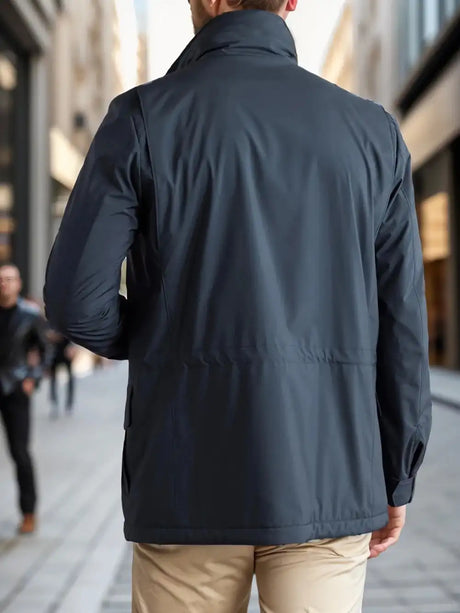 Men's new jacket spring and autumn design solid color zipper large pocket stand collar men's casual windbreaker jacket - Lootquake