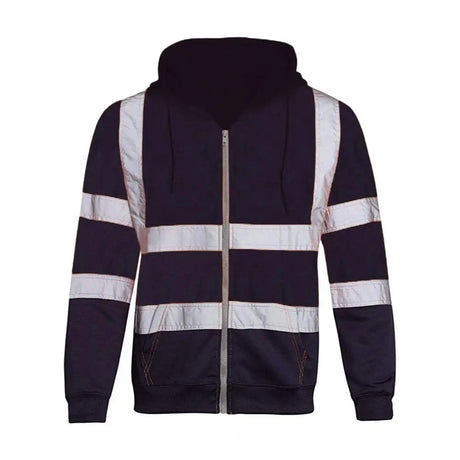 Reflective Men Hoodie Drawstring Loose Zipper Long Sleeve Hooded Pullover Winter Work Safety Coat Moisture-wicking Sweatshirt - Lootquake