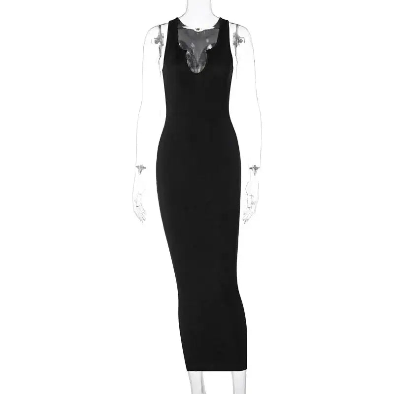 Sifreyr - Vestido largo ajustado sin mangas con cuello en V acanalado para mujer, vestido maxi sexy para fiesta, club y verano