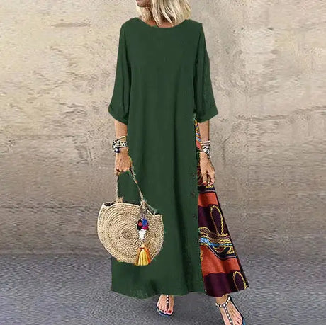 Women's Fashion Casual Loose Big Swing Half Sleeve Long Dress Floral Holiday Maxi Dress Plus Size Vestidos Longos Robe - Lootquake