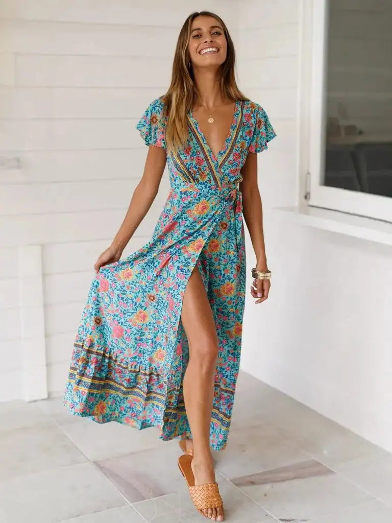 2024 Summer Leisure Hot Sale Holiday Printed Dress Sexy Long Dress Women's Wear - Lootquake