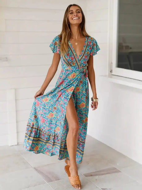 2024 Summer Leisure Hot Sale Holiday Printed Dress Sexy Long Dress Women's Wear - Lootquake