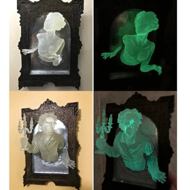 Decoración de pared de mano del diablo de resina para Halloween, fantasma gótico en el espejo, artesanías luminosas, accesorios espeluznantes, marco de fotos para el hogar, decoración