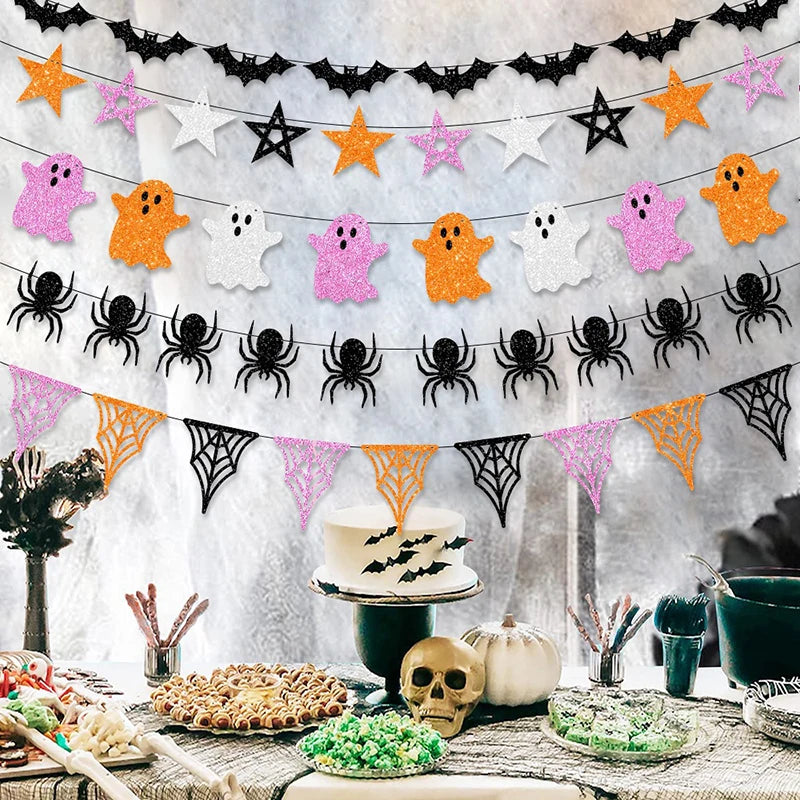 Halloween Themem Party Decoration Banner Ghost Festival Atmosphere Decoration Ghost Spider Bat Banner Decoration Supplies