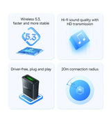 Adaptateur Bluetooth USB Baseus, Dongle Bluetooth 5.3, Adaptateur pour PC, Ordinateur Portable, Haut-parleur sans fil, Récepteur audio, Transmetteur USB