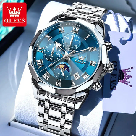 OLEVS 3675 Mens Watch Original Multifunctional Chronograph Quartz Watch Moon Phase Watches For Men Waterproof Mens Gifts Reloj - Lootquake