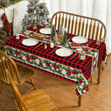 Décorations de boules de Noël, nappe rectangulaire à carreaux de buffle rouge, décoration de salle à manger, nappe réutilisable, décorations de fête de Noël