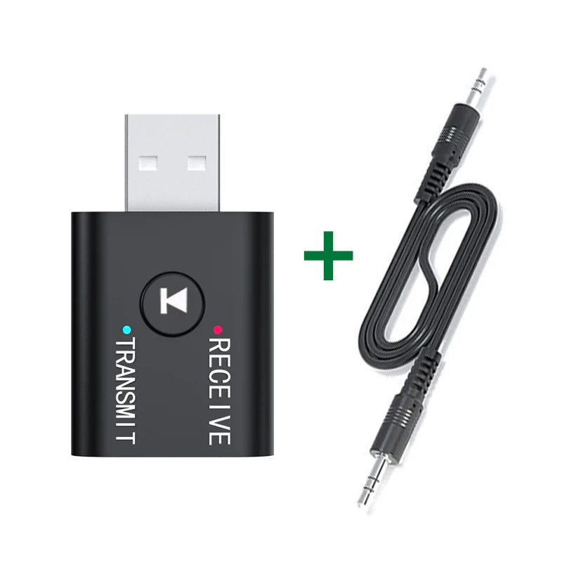 Receptor y transmisor de audio Bluetooth 5.0 2 en 1, adaptador inalámbrico de música estéreo con entrada AUX USB de 3,5 mm y micrófono para coche, altavoz, TV y PC.