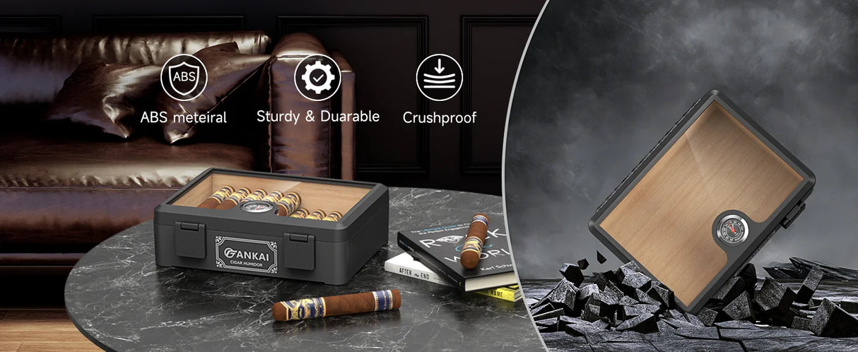 Cigar Humidor,Full Glass Top Cigar Box with Humidifier and Hygrometer,Crushproof Case,Cedar Wood Lining Storage for 20-25 Cigars