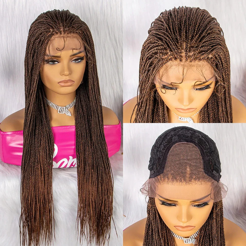 30" Twist Braided Lace Front Wig | Knotless Braids | Long Straight Hair | Heat Resistant Synthetic Wig | For Black Women