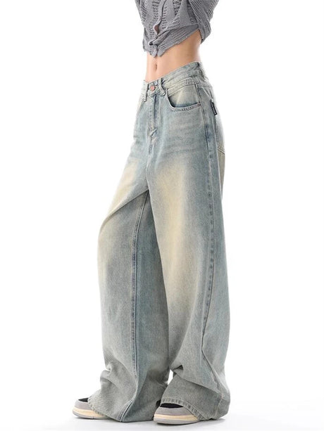 Women's American Vintage Washed Thin Jeans Street Casual Neutral Style Blue Denim Trousers Female High Waist Straight Pants - Lootquake