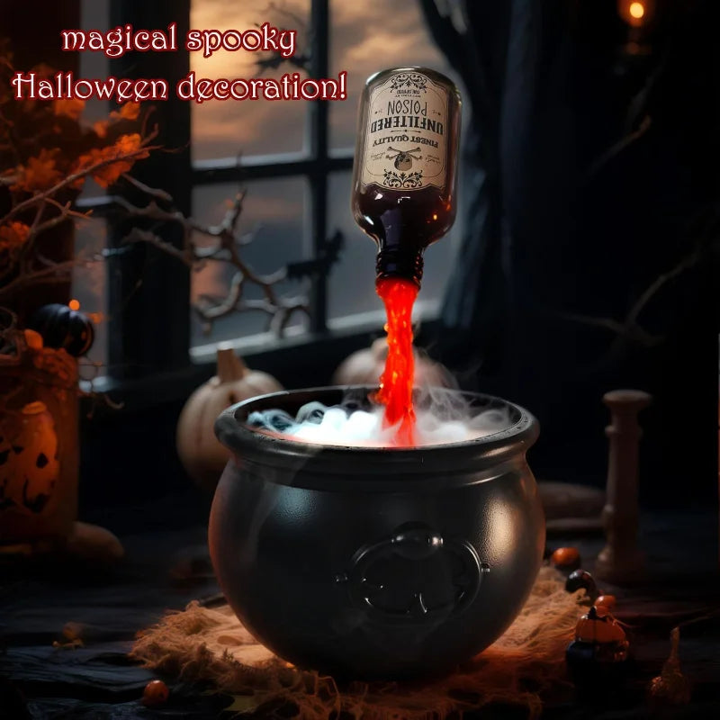 Caldero de bruja de Halloween con luz LED y generador de niebla, decoración de esqueleto para fiestas de Halloween espeluznantes, hogar y fiestas de Halloween.