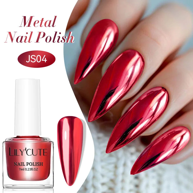 LILYCUTE 7ML Super Bright Gold Metallic Nail Polish No Need Lamp Quick Dry French Style Glass Bottle Manicure Nail Art Varnish