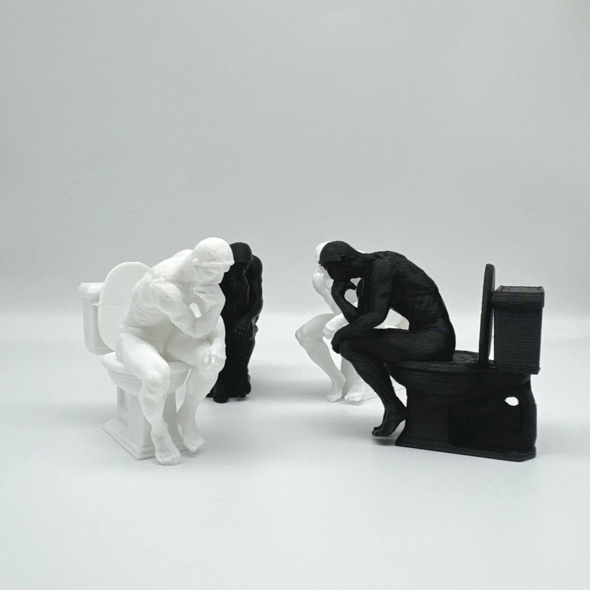 3D Printed, The Thinker Statue Sitting on Toilet, Durable Plastic, Humorous Bathroom Desktop Office Decor, Unique Design