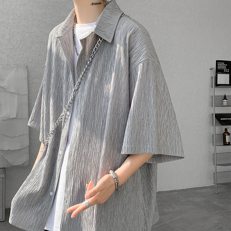 M-5XL Plus Size Mens Casual Shirt Lapel Neck Summer Streetwear Plain Color Tops Men Soft Half Sleeve Holiday Shirts Big XXXXXL - Lootquake