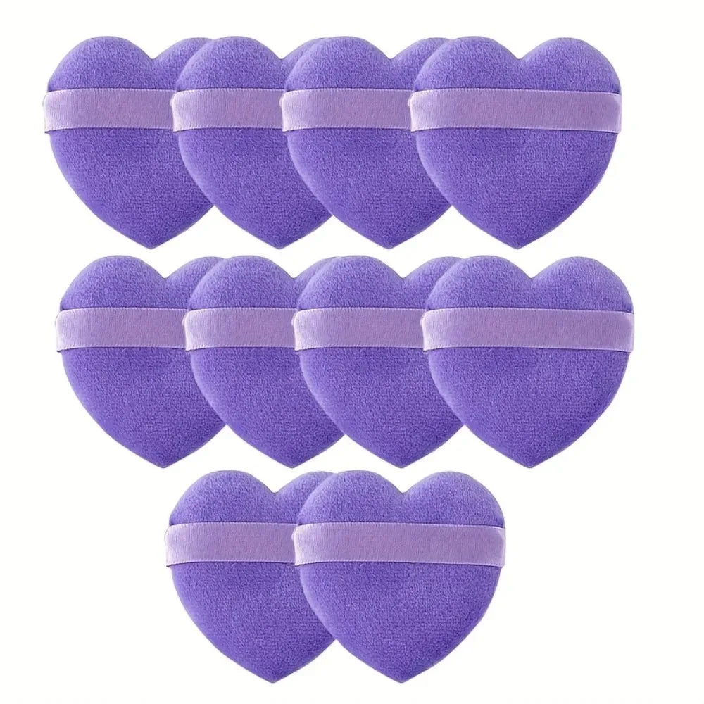 Heart Shaped Velvet Powder Puffs Dry Wet Dual Use 10Pcs All-Purpose Makeup Foundation Blending Sponge Set