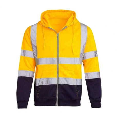 Reflective Men Hoodie Drawstring Loose Zipper Long Sleeve Hooded Pullover Winter Work Safety Coat Moisture-wicking Sweatshirt - Lootquake