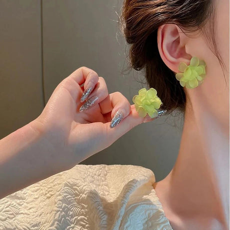 Kiss Jewelry Cute Sweet Flower Round Shape Pearl Rhinestone Stud Earrings for Women Tulip Floral Korean Fashion Earring Gift - Lootquake