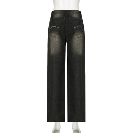 SUCHCUTE Low Waist Jeans for Women Goth Y2k Style Baggy Jeans Punk New Jeans Wide Leg Denim Pants Kpop Casual Loose Streetwear - Lootquake
