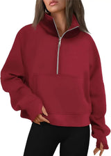 Womens Sweatshirts Half Zip Cropped Pullover Fleece Quarter Zipper Hoodies Fall outfits Clothes Thumb Hole - Lootquake
