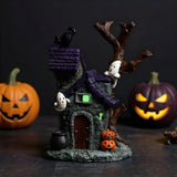 Haunted House Table Decor Glowing Halloween Decorations Resin with Ghost Table Ornament Figurines for Garage Fireplace Bathroom