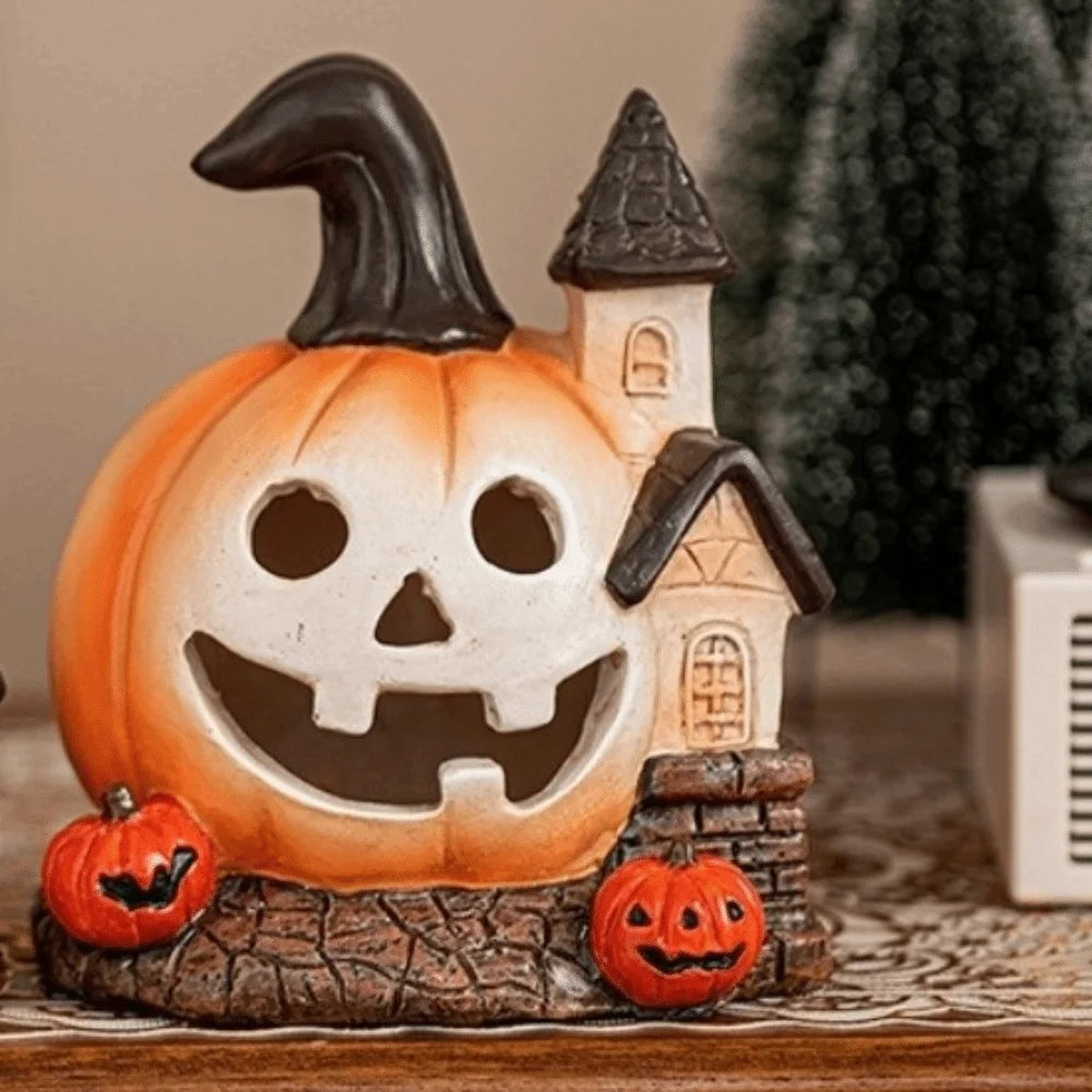 Decorative Resin Halloween Pumpkin House Scary Handmade Haunted House Ornaments Unique Pumpkin Figurine Festival Decor