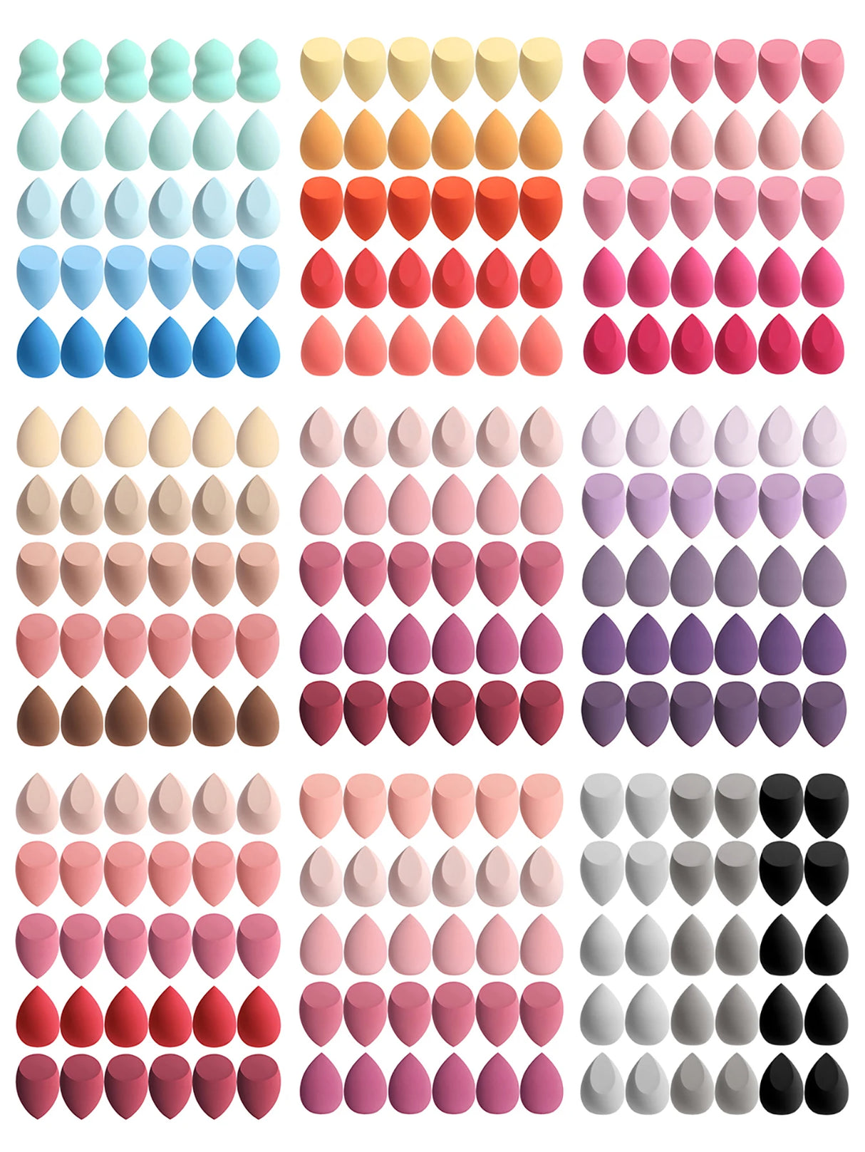 30 Beauty Eggs (Esponjas de Maquillaje) Esponja de Belleza Mixta para Base de Maquillaje, Líquida, en Crema y en Polvo Sin Impurezas, Multicolor C