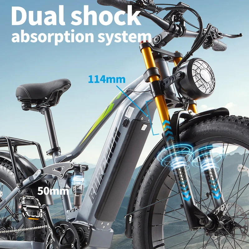 Bicicleta eléctrica de montaña Burchda RX80 de 1000 W y 50 km/h, batería de litio de 48 V y 20 Ah, de 26 pulgadas, para adultos.