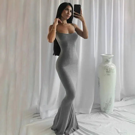 Dresses For Women 2023 Sexy Spaghetti Strap Black Long Dress Evening Y2k Sleeveless Solid Skinny Bodycon Maxi Vestidos - Lootquake