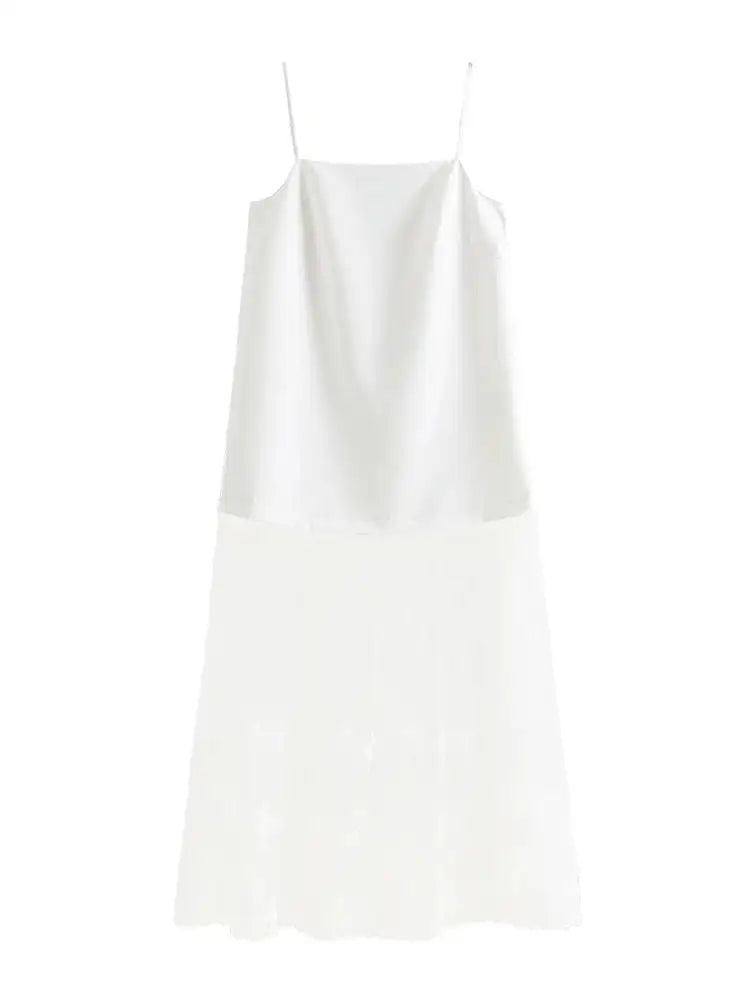 FSLE White Lace Splicing Suspender Summer Long Dress For Female 2024 New Unique Design Influencer Niche Women Top 24FS12296 - Lootquake