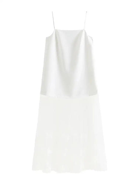 FSLE White Lace Splicing Suspender Summer Long Dress For Female 2024 New Unique Design Influencer Niche Women Top 24FS12296 - Lootquake