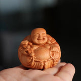 Home Decor Woodcarving Laughing Buddha Maitreya Sculpture Miniature Wooden Buddha Statue Craft Mini Handmade Statue Table Top