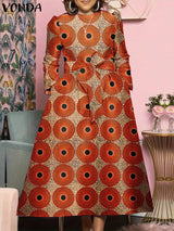 Plus Size 5XL VONDA Bohemian Maxi Long Dress 2024 Women Printed Sundress Fashion Long Sleeve Vestidos Casual Loose Robe - Lootquake