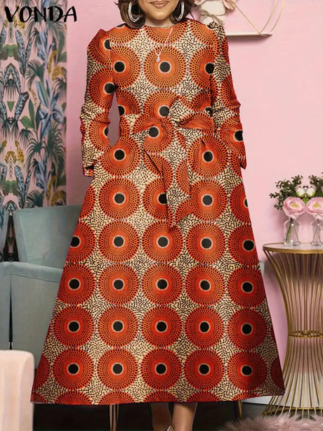 Plus Size 5XL VONDA Bohemian Maxi Long Dress 2024 Women Printed Sundress Fashion Long Sleeve Vestidos Casual Loose Robe - Lootquake