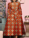 Plus Size 5XL VONDA Bohemian Maxi Long Dress 2024 Women Printed Sundress Fashion Long Sleeve Vestidos Casual Loose Robe - Lootquake
