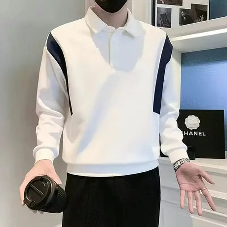 Long Sleeve Baggy Korean Autumn Male Sweatshirts Luxury Winter Harajuku Fashion Pullover Elasticity Elegant New Mens Polo Shirts - Lootquake