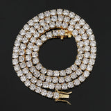 Hip Hop Jewelry Brass Setting CZ Tennis Chain Necklace Gold/Silver Color Iced Out AAAAA Cubic Zirconia Chain - Lootquake