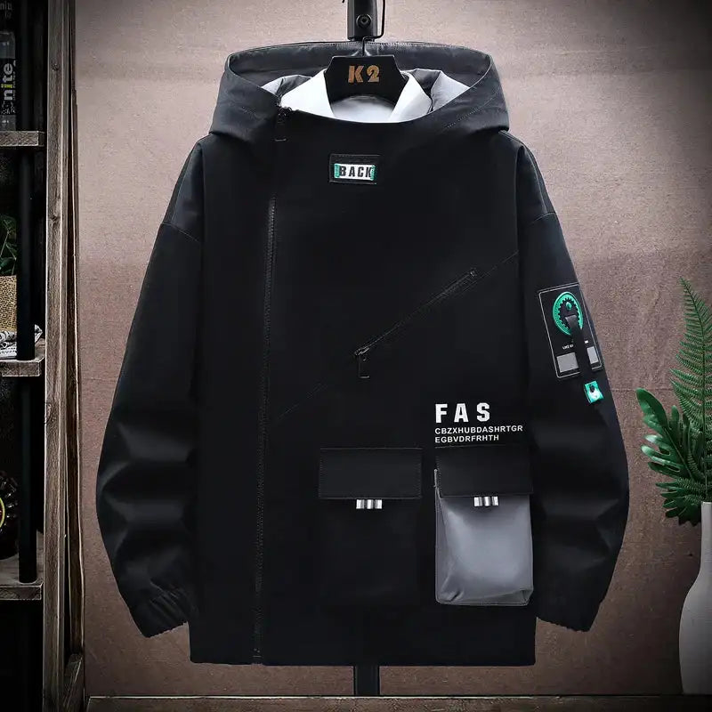 Autumn trend Hoodie Jackets Men Windbreaker Jacket Hip Hop Solid Color Outdoor Sports Hooded Coats Men Clothing - Lootquake