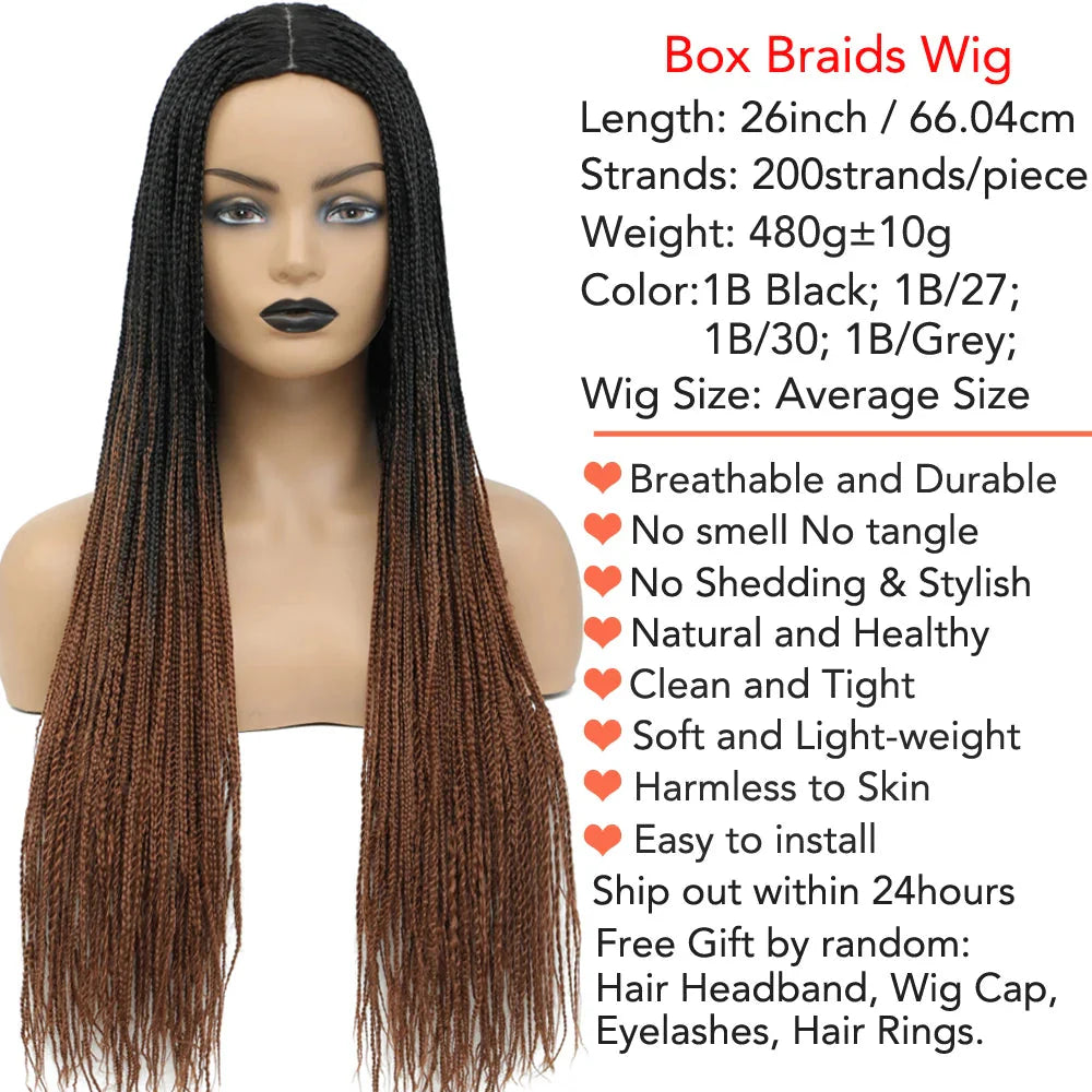 26" Ombre Box Braids Wig | Knotless | Crochet | 1B, 27, 30, Gray | Handmade