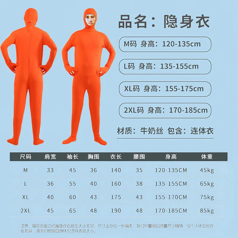 Halloween Costume for Adults & Kids Solid Black JumpSuit Invisible Man & Cat Character Men's Tight Invisibility Clothes