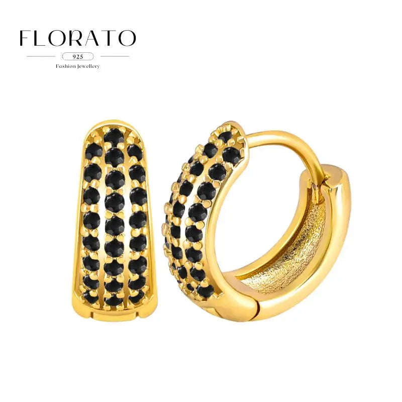 Pendientes de plata de ley 925 con microincrustaciones de circonitas en forma de aro y hebilla geométrica de lujo, joyería de moda, regalo al por mayor