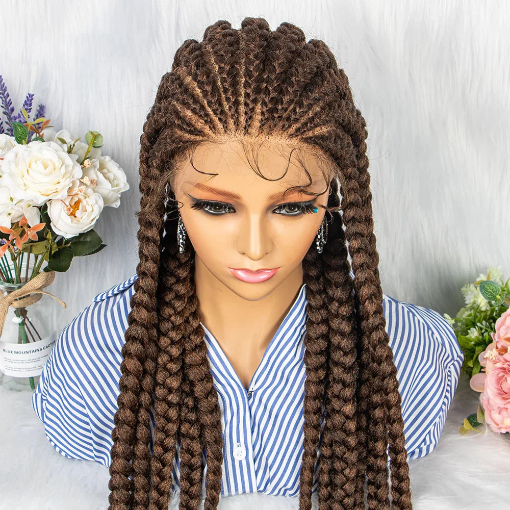 36" Box Braids Full Lace Wig | Baby Hair | Heat Resistant Synthetic Braids | Black Women