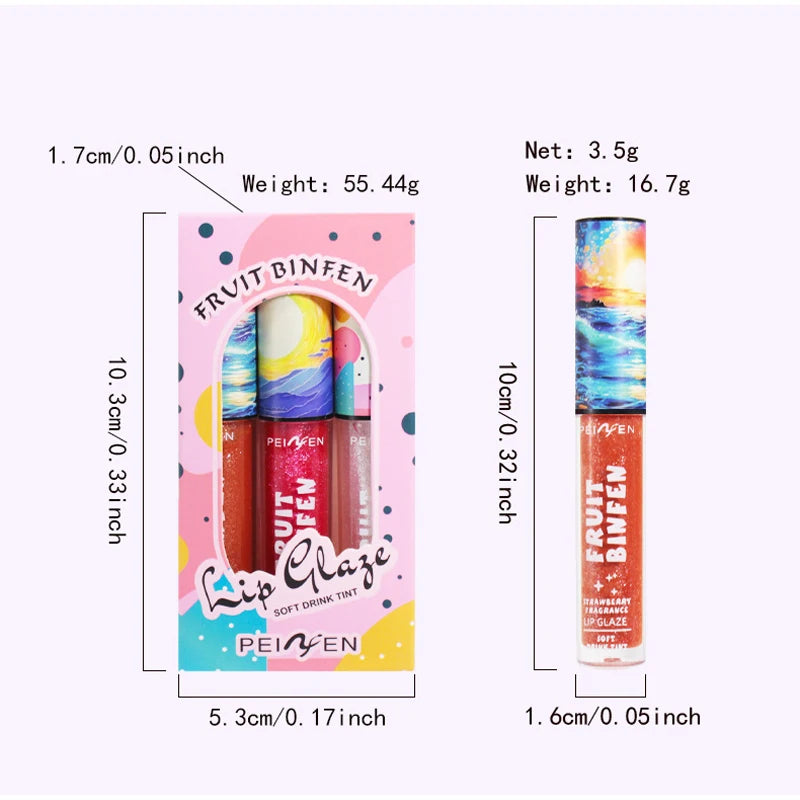 3pcs Oil Painting Lip Gloss Set,Mirror Water Glow Moisturizing Brighten Lipstick,Hydrating Nourishing Fruit Flavor Lip Care Balm