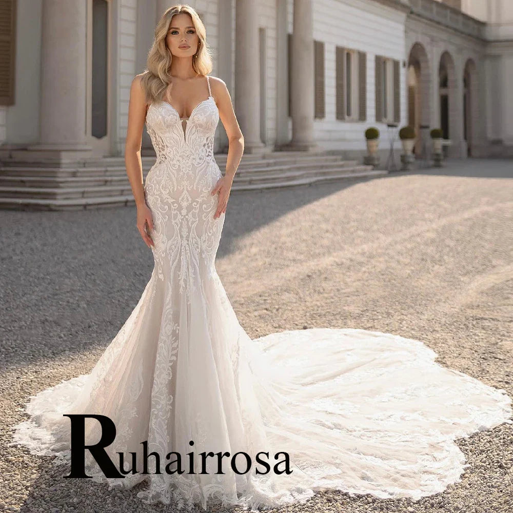 Customizable Mermaid Wedding Dress - Backless Beaded Bridal Gown with V-Neck