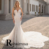 Customizable Mermaid Wedding Dress - Backless Beaded Bridal Gown with V-Neck