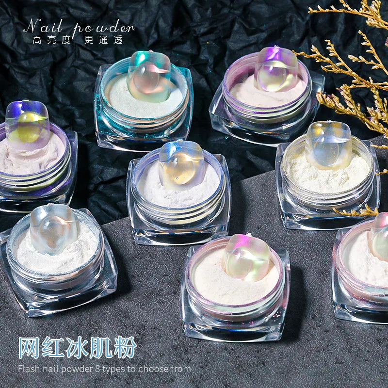 Ultra-Fine Aurora Nail Glitter Powder Sparkle Ice Transparent Polish Iridescent Nail Powder Multi Mirror Effect Glitter Dust