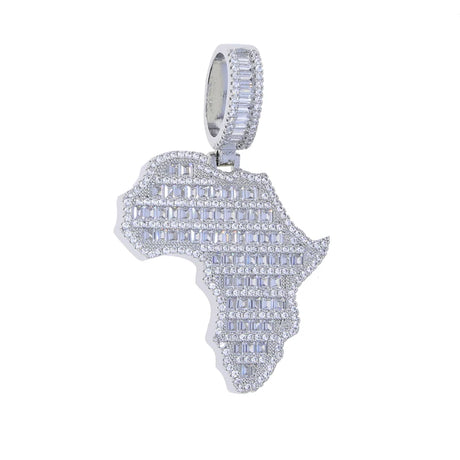 New Arrive Rectangle Cubic Zirconia CZ Paved Bling Africa Map Shaped Pendant Necklace Hip Hop Men Boy Cool Meaning Jewelry - Lootquake