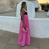 Sexy Backless Beach Dress Women 2024 Holiday Sleeveless Loose Slip  Long Dress Street Fashion Panelled Bandage Summer Lady Robe - Lootquake
