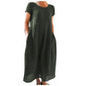 Spring Summer Woman Long Dress Office Lady Fshion Casual Loose Solid O-neck Short Sleeve Dresses For Women 2024 Female Robe - Lootquake